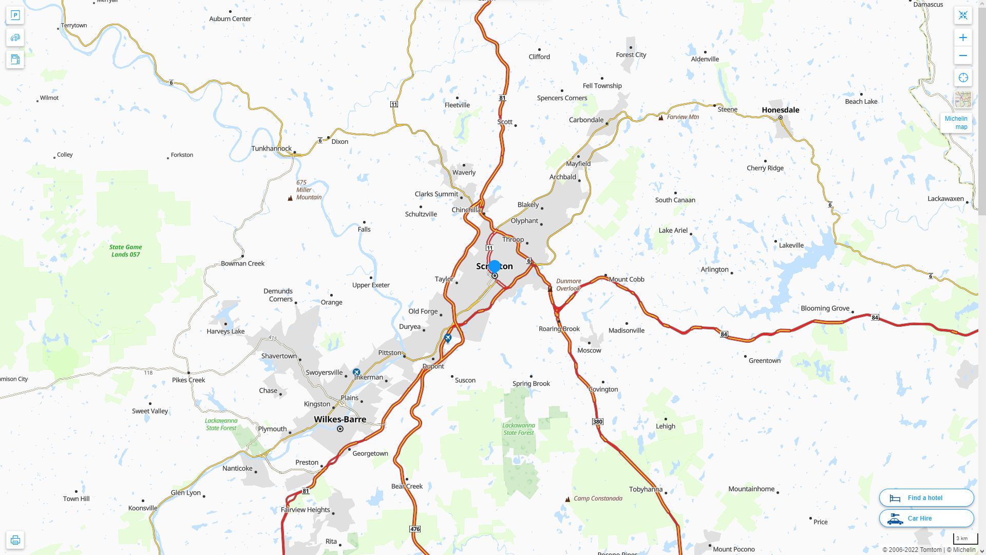 Scranton Pennsylvania Highway and Road Map